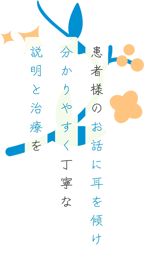 患者様のお話に耳を傾け 分かりやすく丁寧な 説明と治療を